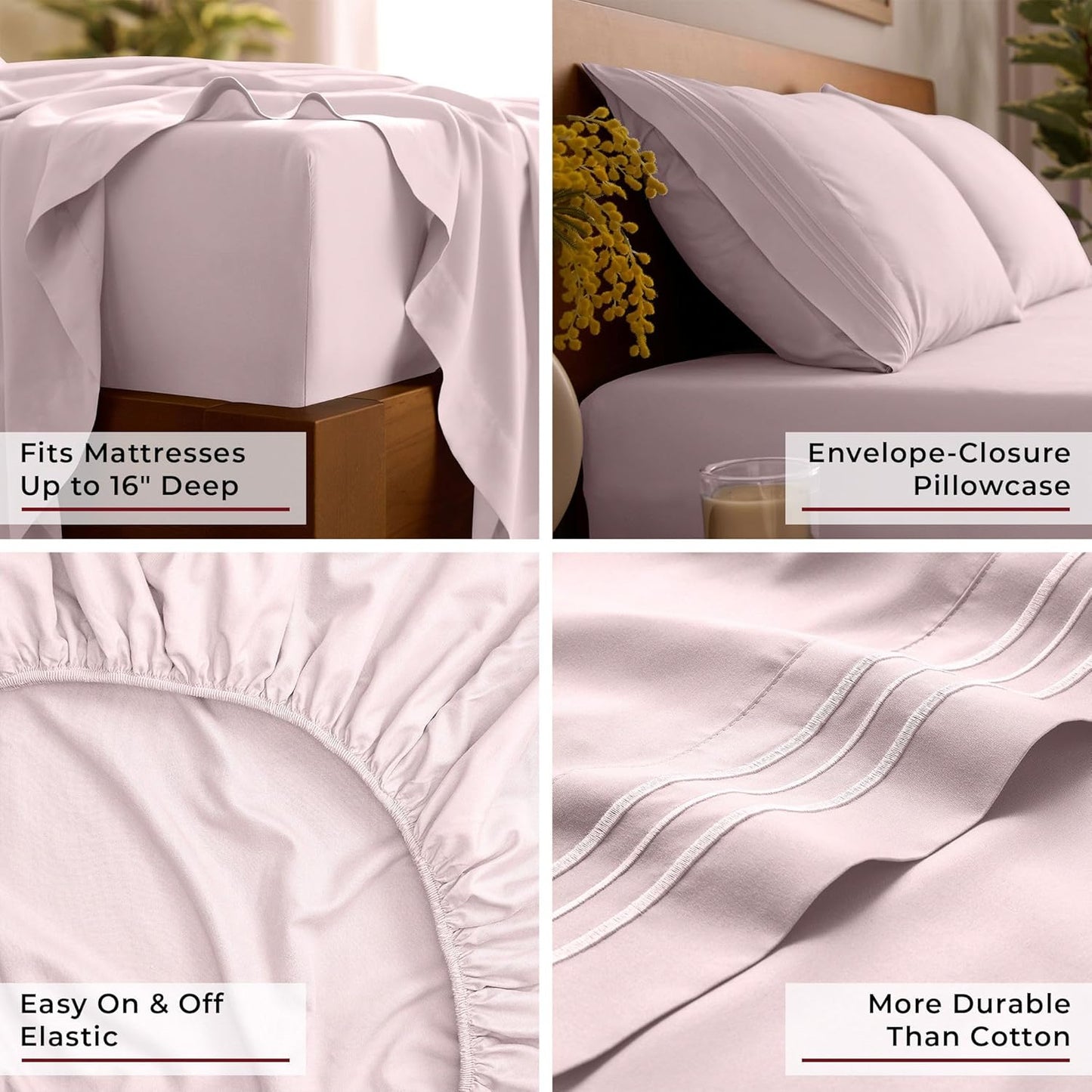 Mellanni Queen Sheets Set - 4 PC Hotel Luxury Bedding | Extra Soft, Cooling & Stain Resistant (Blush Pink)