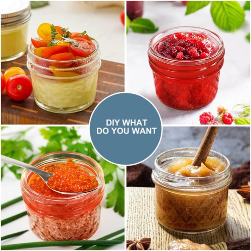 CycleMore 40 Pcs 4oz Clear Glass Mini Mason Jars With Silver Separable Lids and Diamond appearance, Small Spice Canning Jars for Honey, Jam, Jelly, Wedding Favors, Kitchen Food Storage