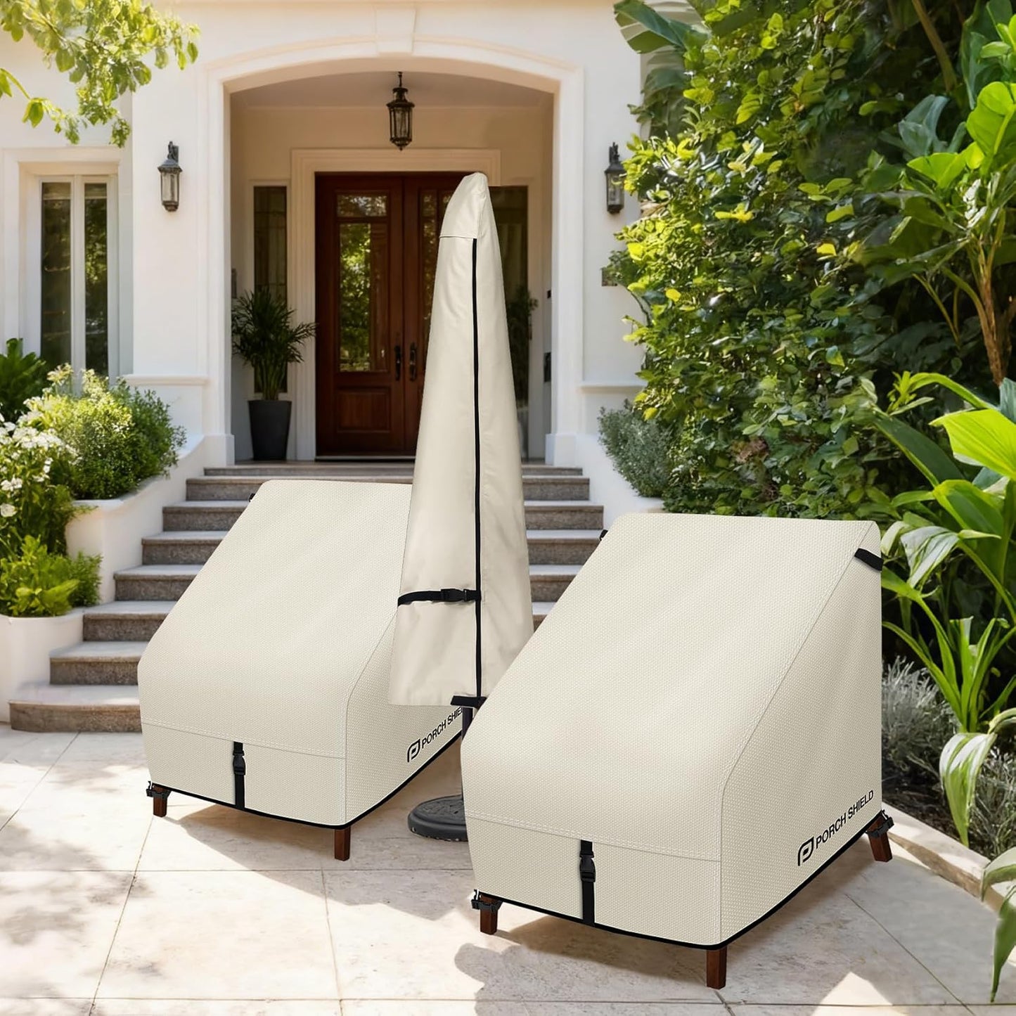 Porch Shield Patio Chair Covers - Waterproof Deep Seat Lounge Chair Cover 2 Pack | 30W x 33D x 34H Inch, Beige