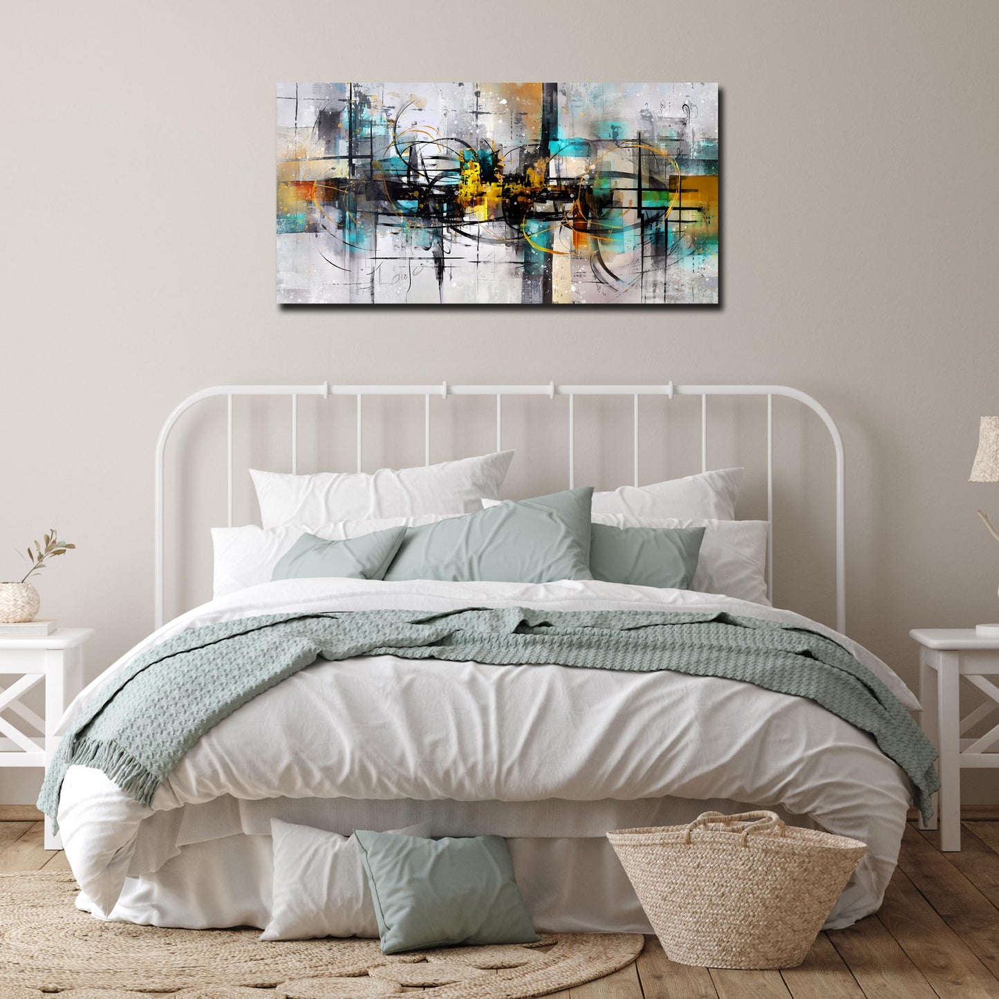 SIXTTART Abstract Wall Art for Living Room - Black and White Canvas Wall Art for Bedroom Ready to Hang Size 20" x 40"