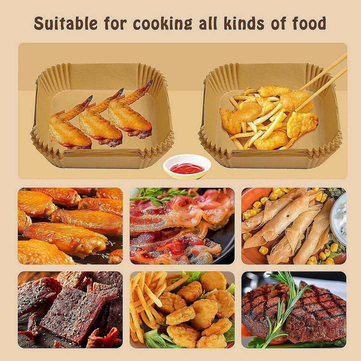 Skiennix Mini Air Fryer Liners - 100Pcs Disposable Parchment Paper for 2-5 Qt Air Fryers
