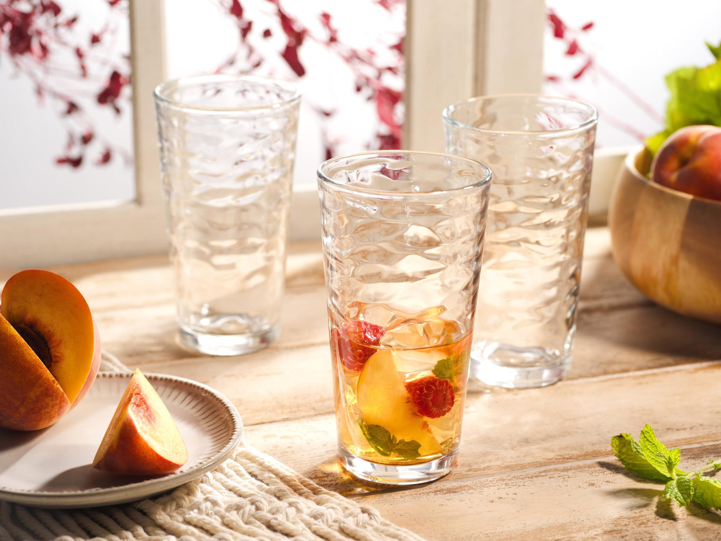 Glaver's Hammered Glass Cups. Cocktail Drinking Glasses Set of 6 Tall Kitchen Glasses, 17 oz Water Glassware For Bar, Juice, Beer, Iced Tea, Everyday Cordial Glasses Drinkware.