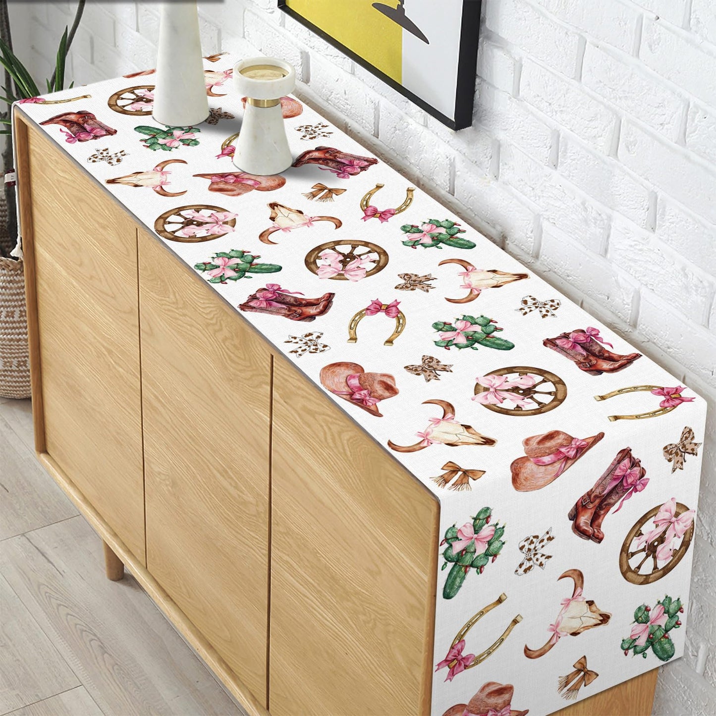Pudodo Western Cowgirl Table Runner Wild West Rodeo Cowgirl Birthday Baby Shower Party Decoration Picnic Kitchen Dining Room Home Decor