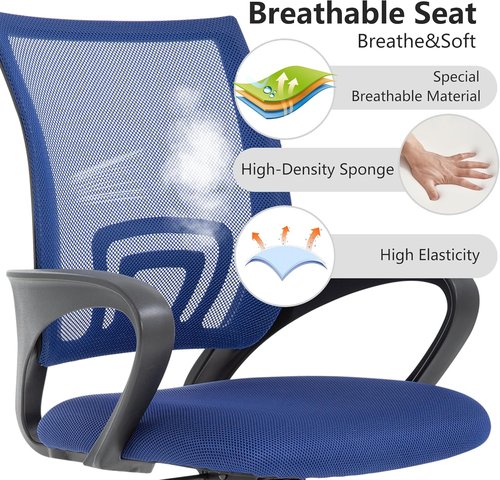 BestOffice Ergonomic Office Chair - Mid-Back Swivel Desk Chair with Breathable Backrest & Lumbar Support - Dark Blue