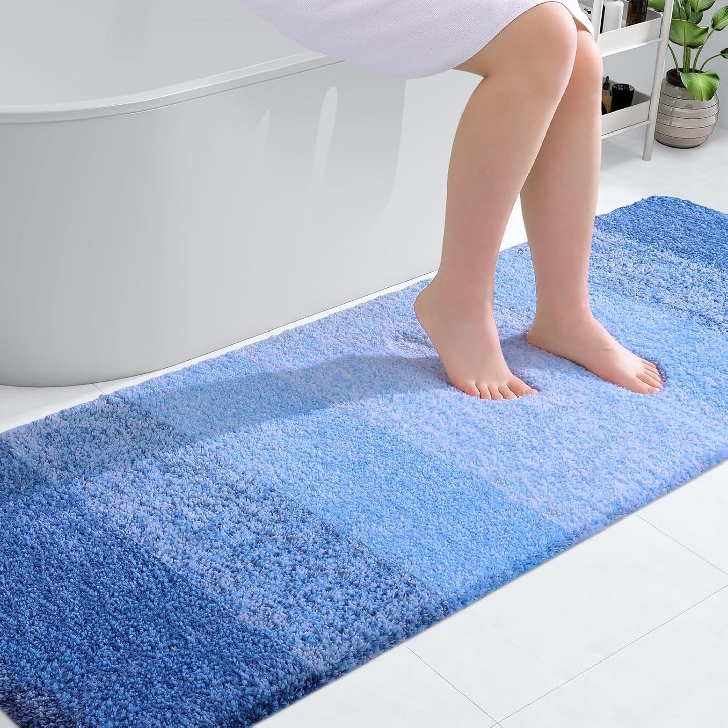 OLANLY Bathroom Runner Rug - Extra Soft Microfiber Mat 70x24 | Quick Dry & Rubber Backing in Light Royal Blue
