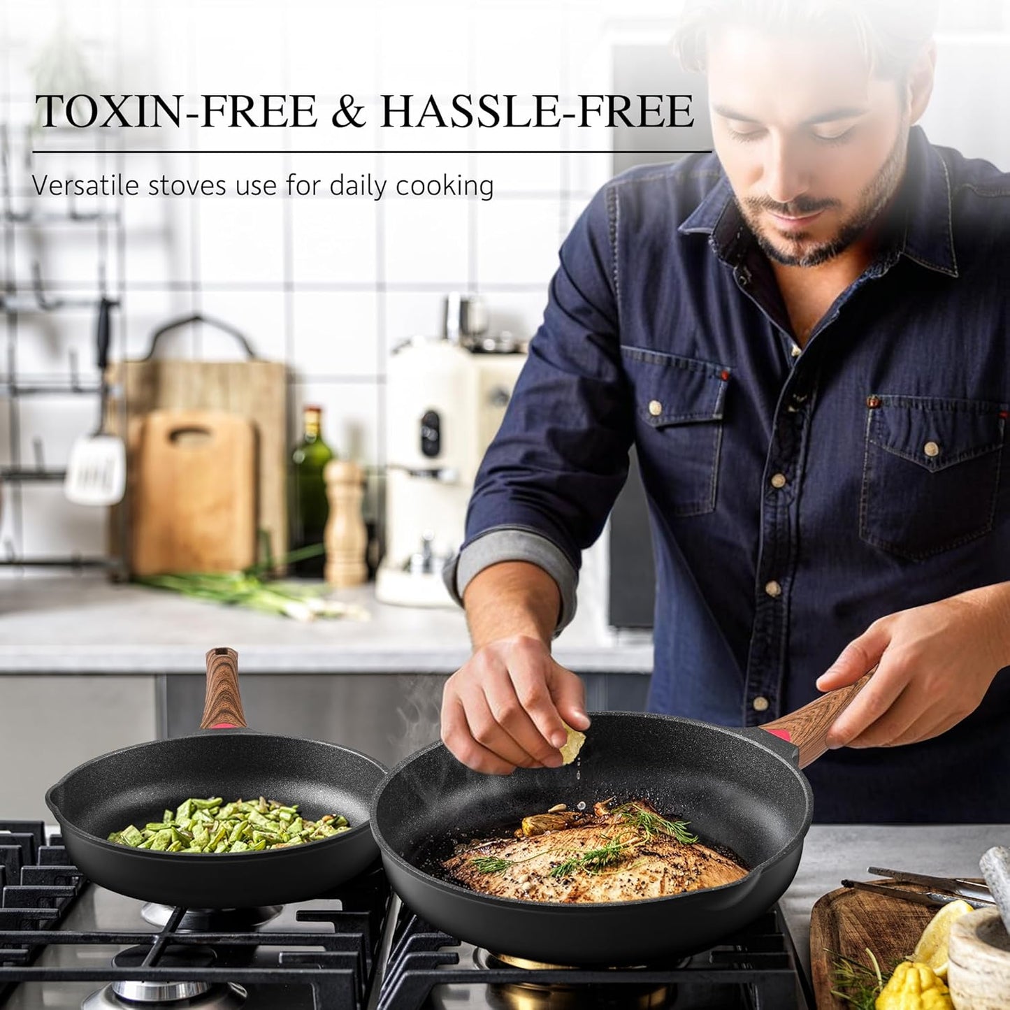Vinchef 8" Non-Stick Frying Pan - Induction-Ready Skillet with Lid | Non-Toxic Cookware for All Stoves