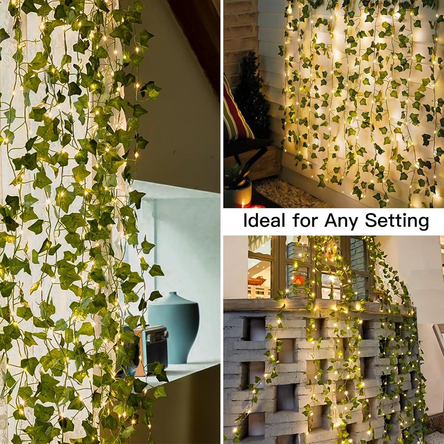 Suddus LED Fairy Lights Vines - 200 Warm White Lights for Bedroom, Dorm, Wedding & Party | 6.5ft x 6.5ft