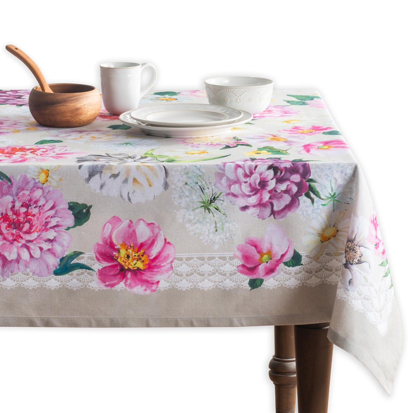 Maison d' Hermine Table Cloth Rectangle Table 100% Cotton 54 x 72 Inches Tablecloth Reusable Decorative for Dining Kitchen Room Farmhouse Home Gifts for Mothers Day Spring Summer - Pivoine