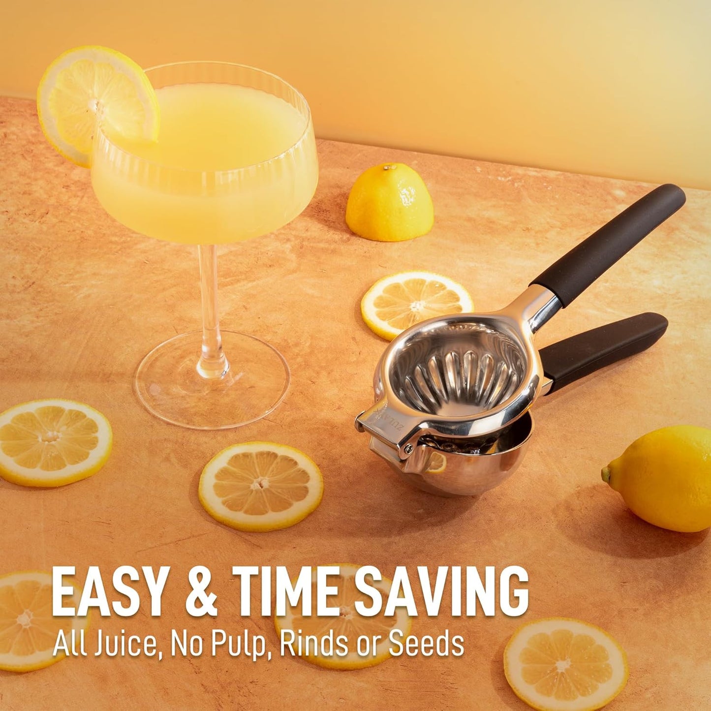Zulay Lemon Squeezer - Premium Heavy-Duty Stainless Steel with Black Grip - Large Size