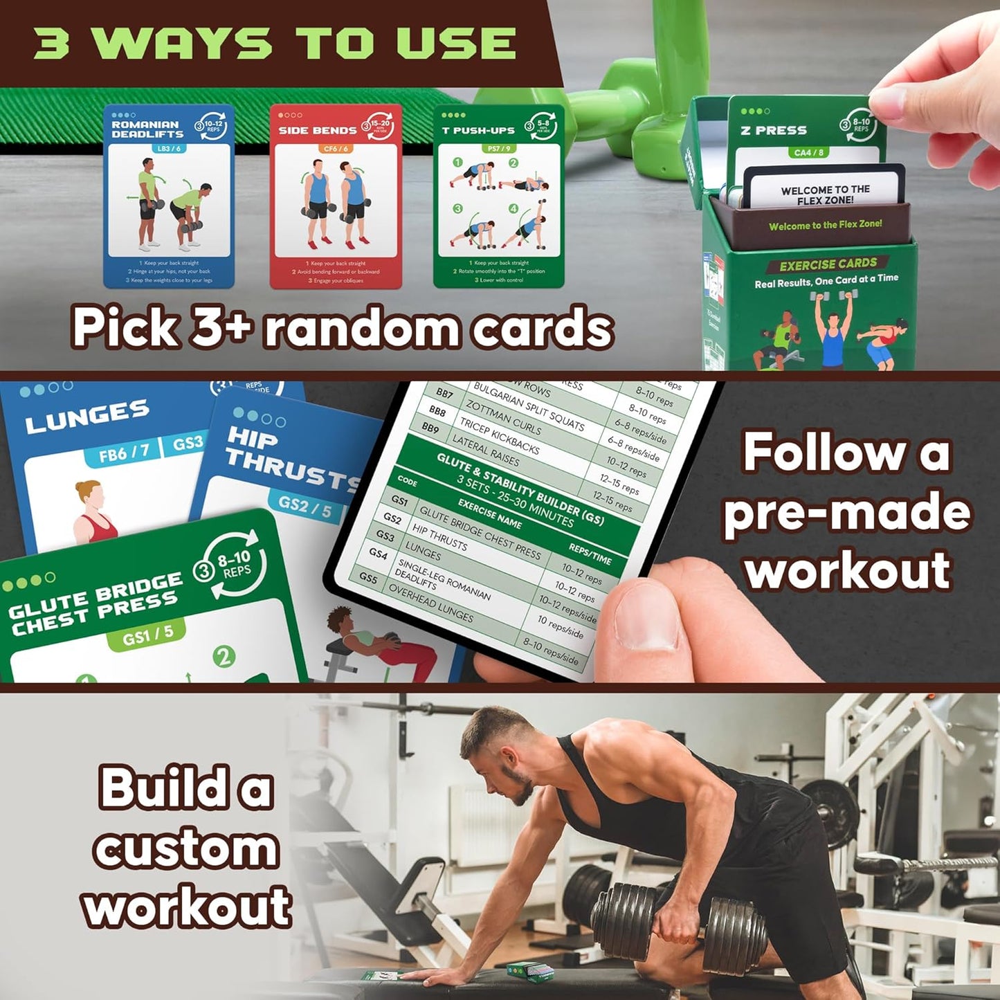 75 Dumbbell Workout Cards - Full Body Weight Training Exercise Deck for At-Home Fitness | 12 Pre-Made Strength Workouts