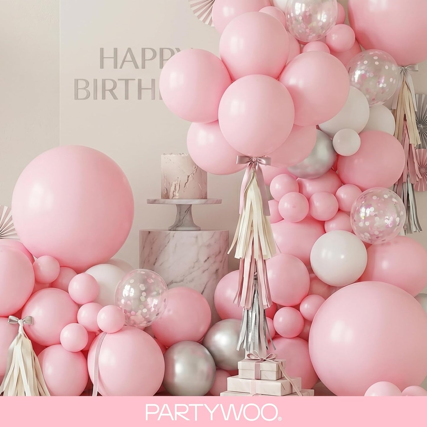 PartyWoo Baby Pink Balloons - 127-Piece Arch Kit with Multiple Sizes for Baby Shower & Birthday Decor