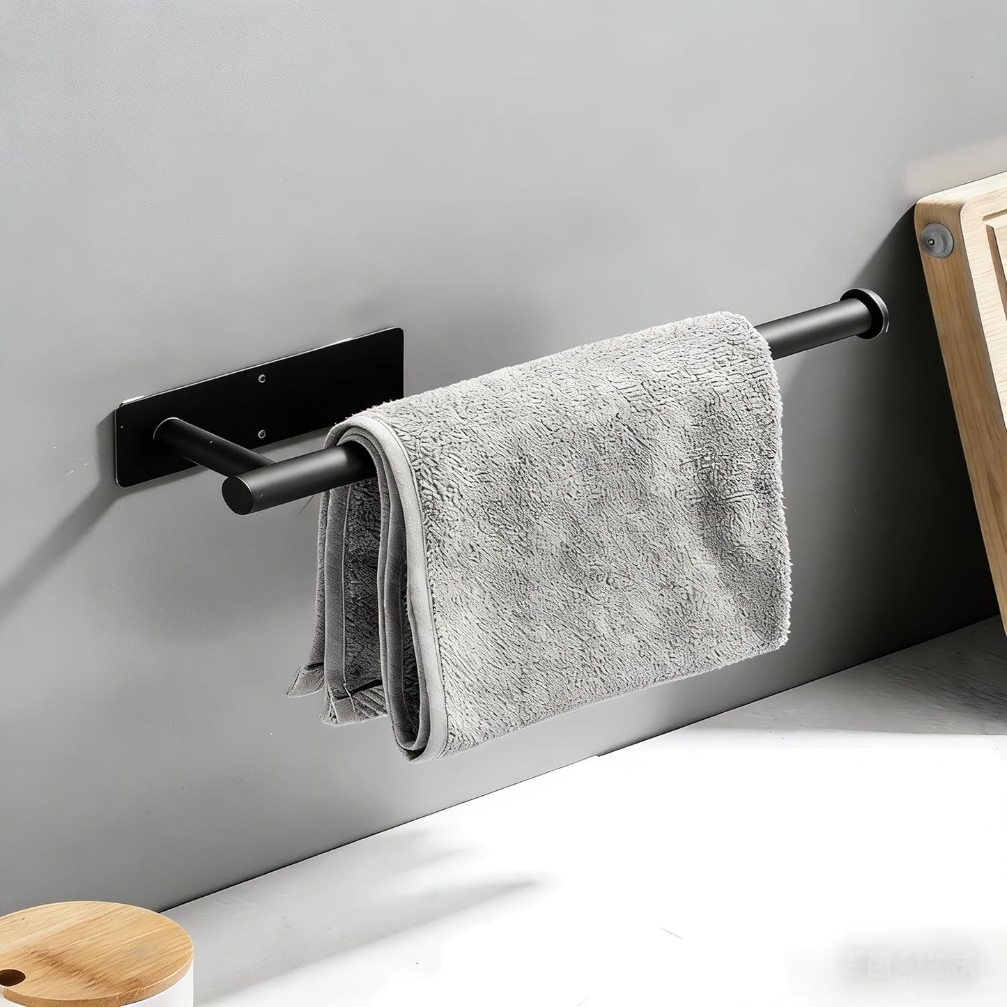 Skiennix Paper Towel Holder - No Drilling, Self-Adhesive Wall Mount for Kitchen - 304 Stainless Steel (Black)