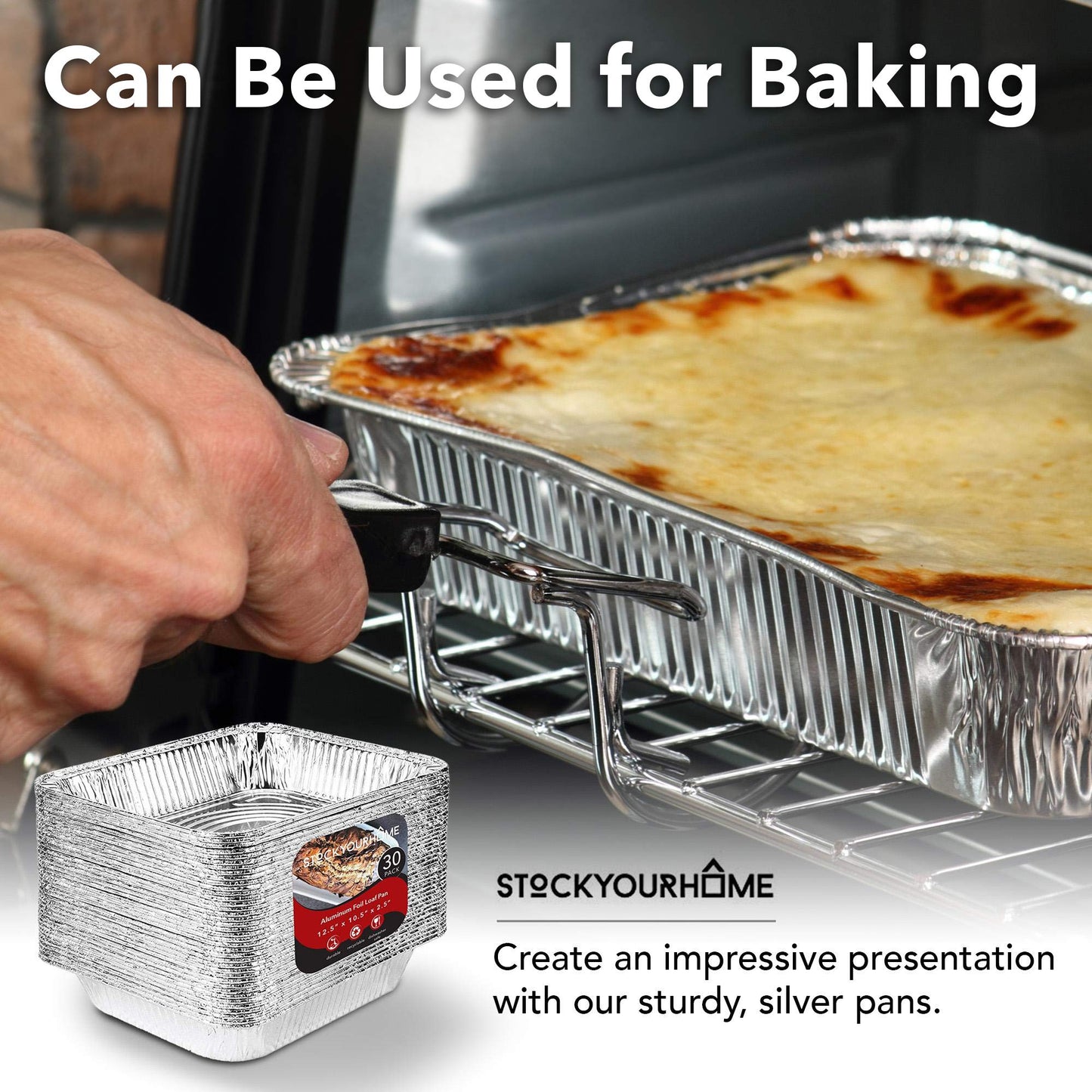 Stock Your Home Made in USA Aluminum Pans 9x13 Disposable Foil Pans (30 Pack) - Half Size Steam Table Deep Pans - Tin Foil Pans Great for Cooking, Heating, Storing, Prepping Food