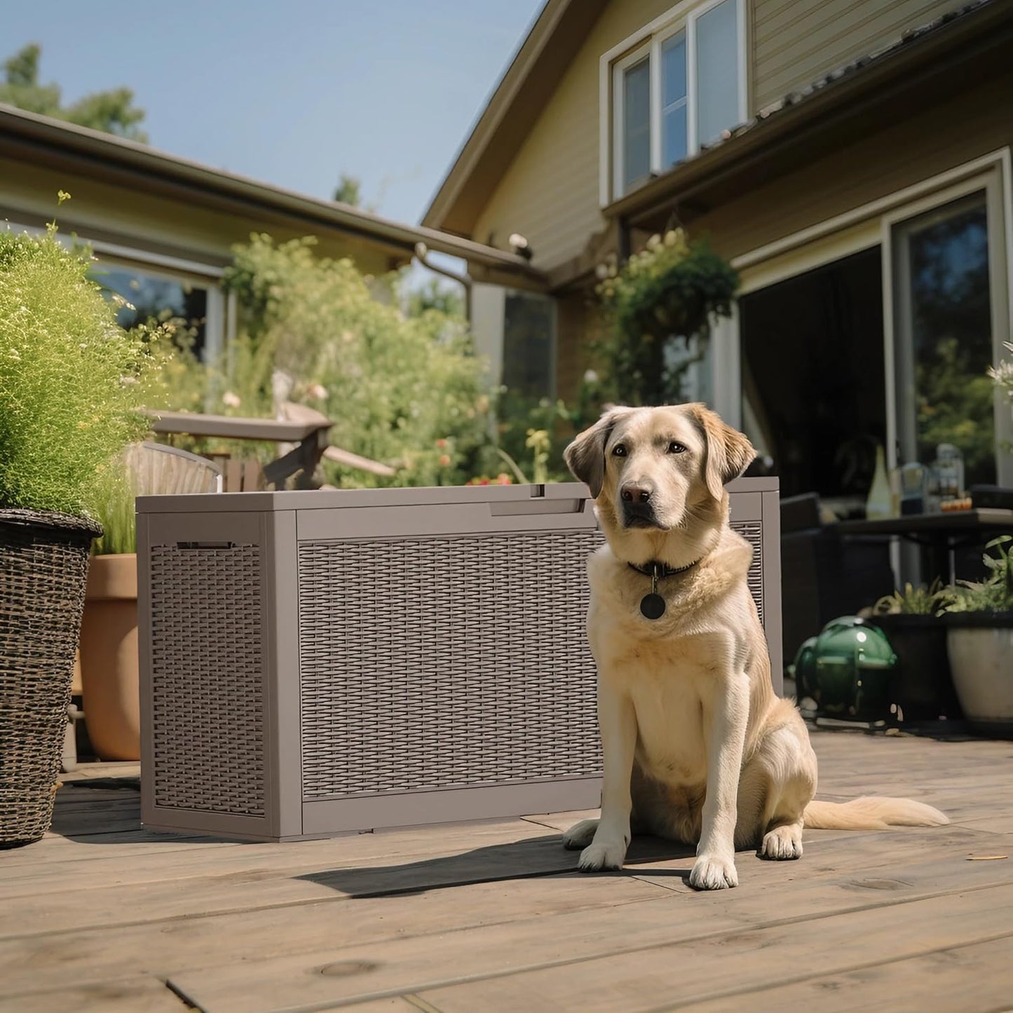 Regine Switzerland 120 Gallon Outdoor Deck Box - Lockable Waterproof Storage for Garden Tools & Cushions | Grey