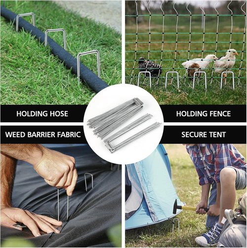 HOOPLE Heavy Duty Galvanized Landscape Staples - 100 Pack of 6 Inch Garden Stakes for Securing Fabric & Hoses