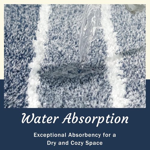 Blue Bathroom Rug - Non-Slip, Soft & Absorbent 18"x24" Navy Stripe Bath Mat | Machine Washable