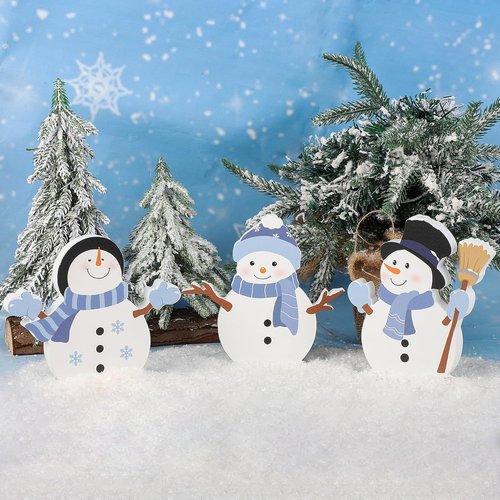Cochie Snowman Christmas Decorations - Cute Winter Tiered Tray Decor Set of 3 for Home & Office