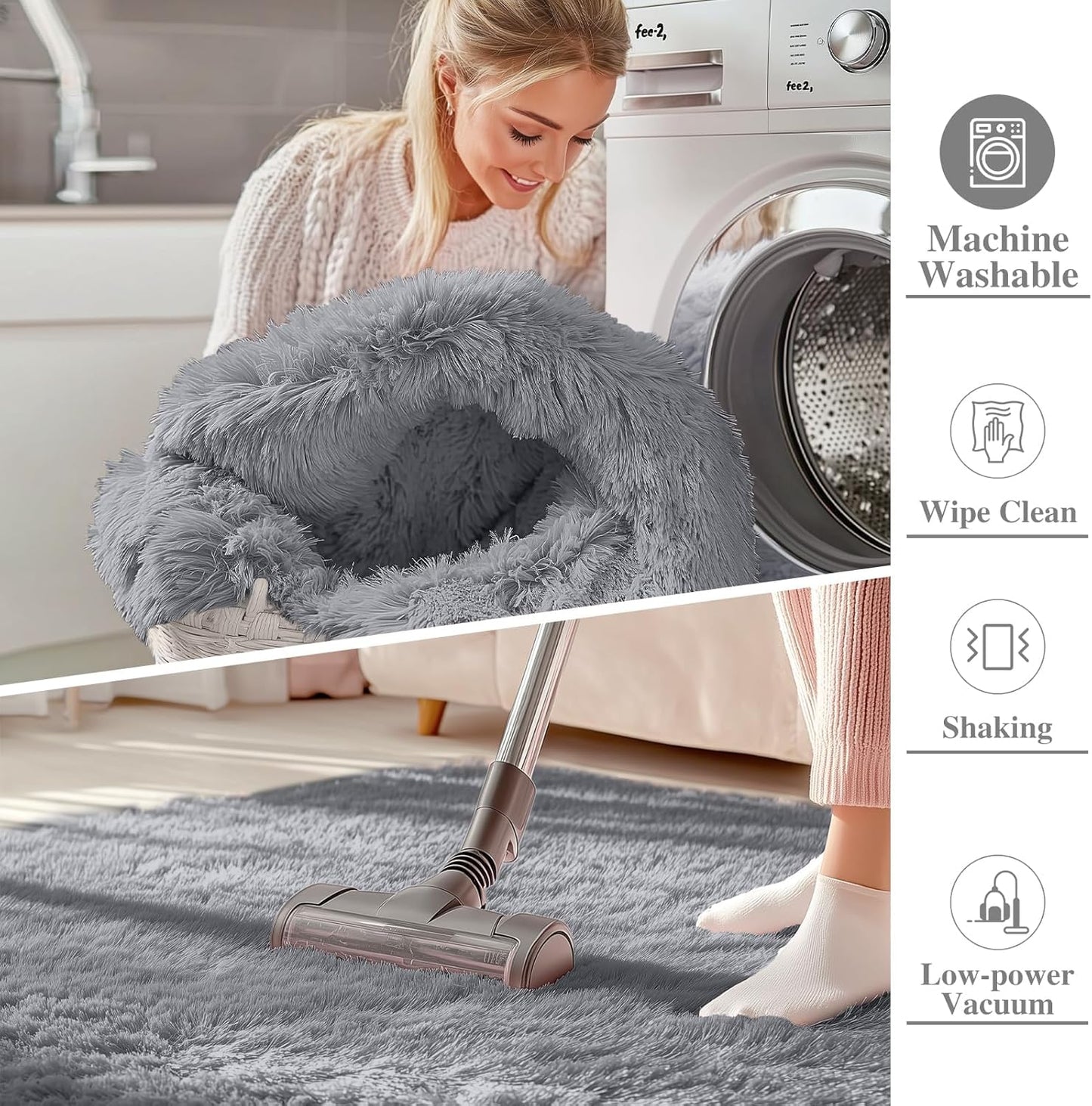 OLANLY Large Area Rug - Soft Fluffy Shaggy Indoor Carpet for Living Room & Bedroom | Light Grey 7x8