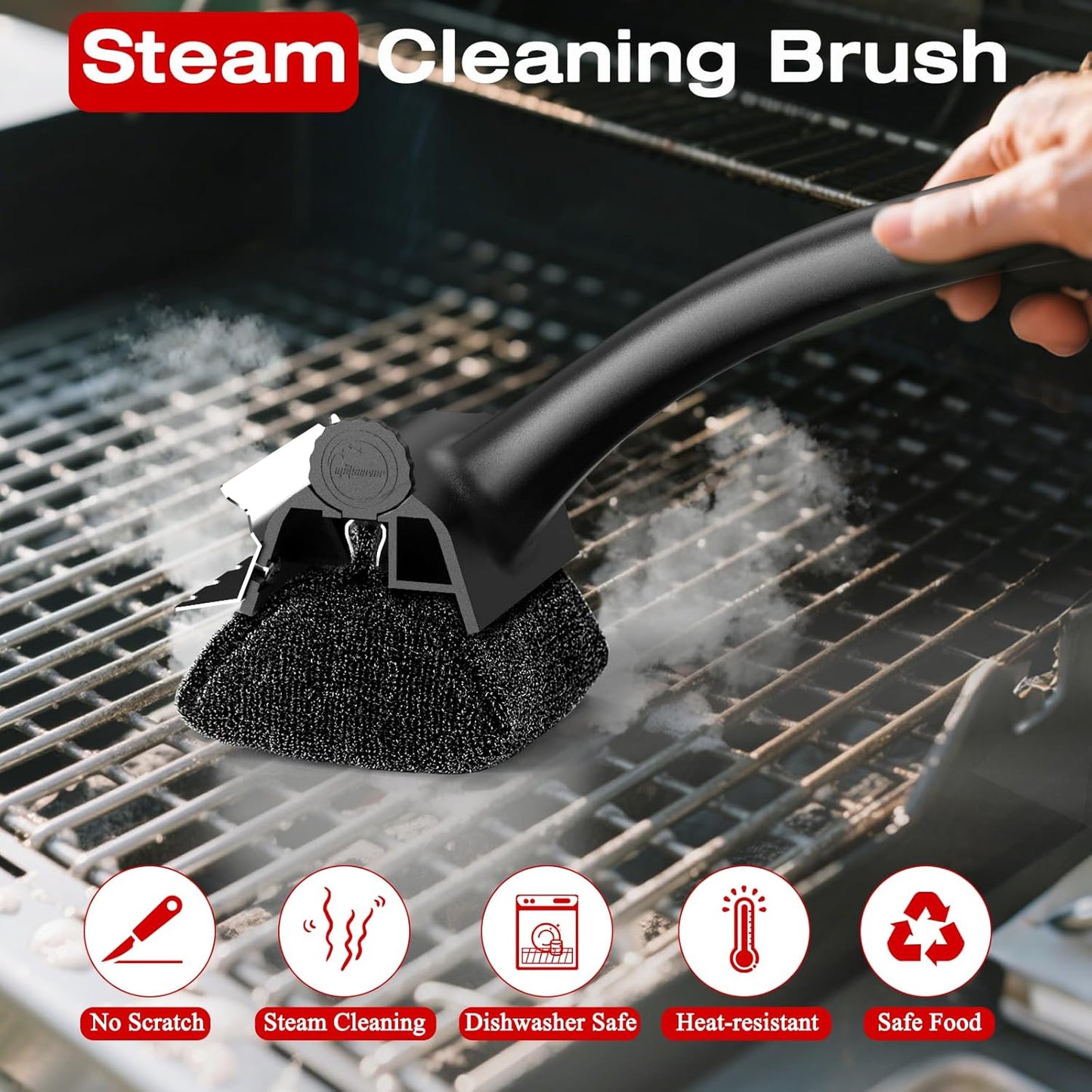 Skiennix Grill Brush - Replaceable Bristle-Free Design for Safe Cleaning | Ideal for Porcelain, Gas, Charcoal, and Cast Iron Grills - Black