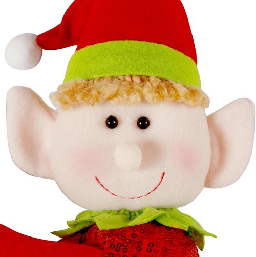 Elf | Tree Topper Christmas Decorations - Unique Plush Elf Hugger Decor for Trees & Wine Bottles - Red & Green