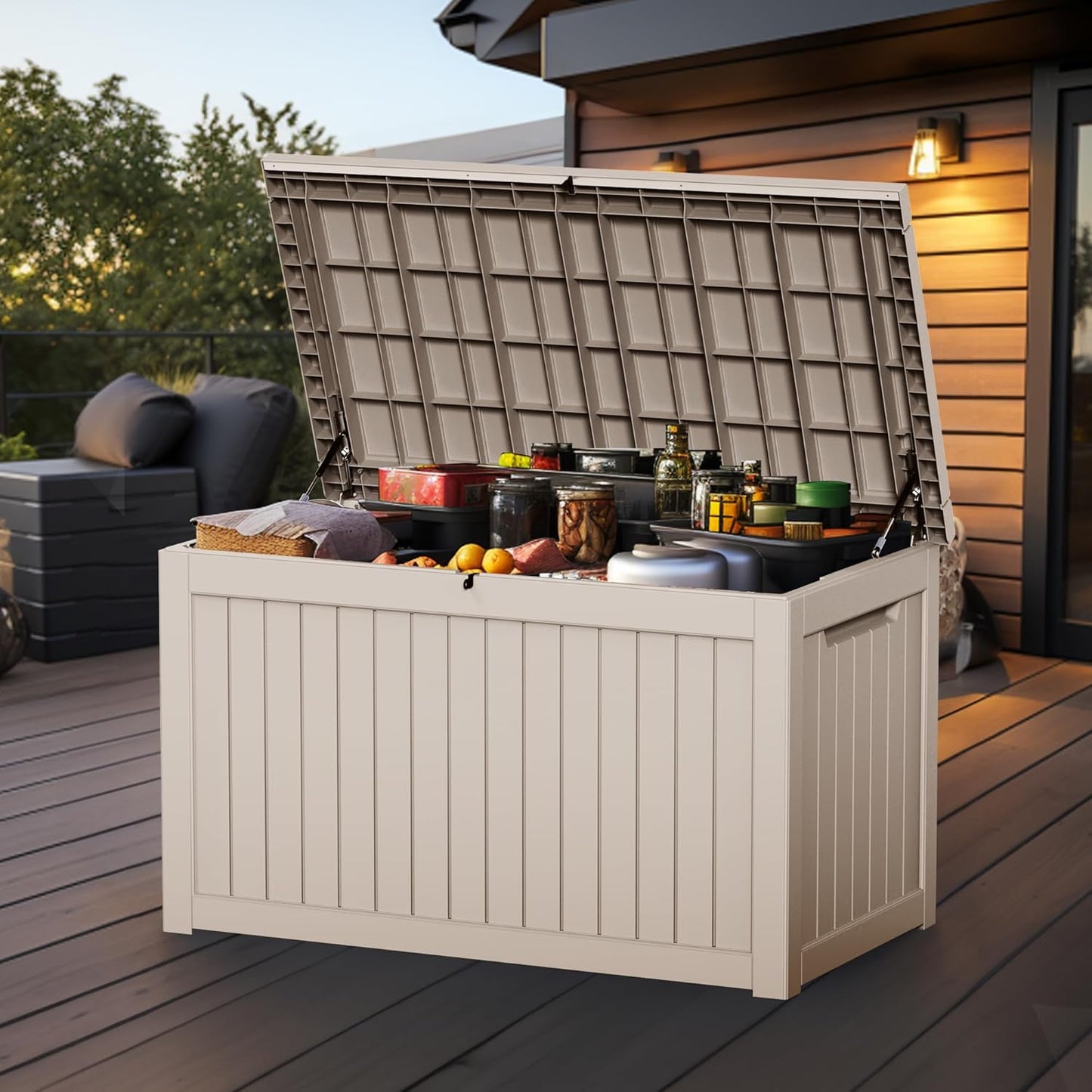 Resin 280 Gallon Large Deck Box - Waterproof Outdoor Storage for Patio Cushions & Garden Tools (Brown)