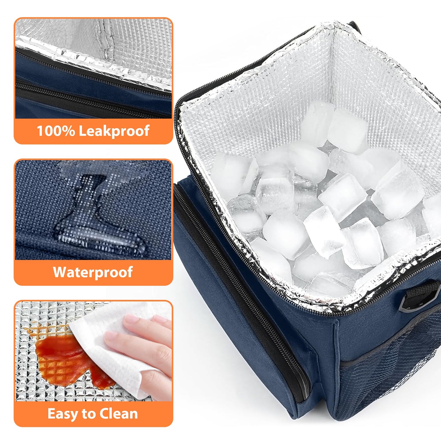 BPTAKOO Insulated Lunch Bag for Women Men, Large Reusable Lunch Box for Work Office Picnic Hiking Beach - Leakproof High Capacity Foldable Adults Cooler Tote Bag with Adjustable Shoulder Strap, Blue