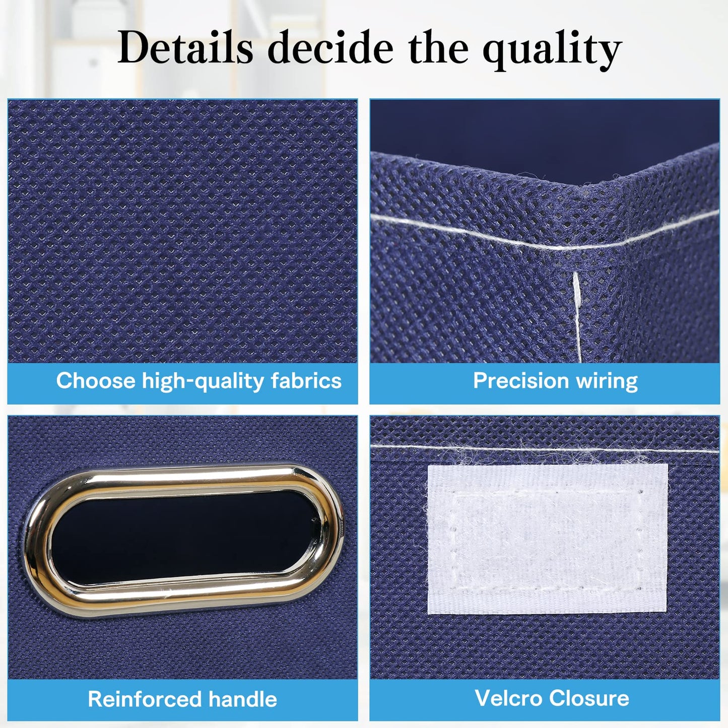 STOREONE Fabric Storage Cube Bins Foldable Organizer Container Collapsible Basket with Lids and Metal Handles, for Home, Bedroom, Closet 8 Pcs (Navy Blue)