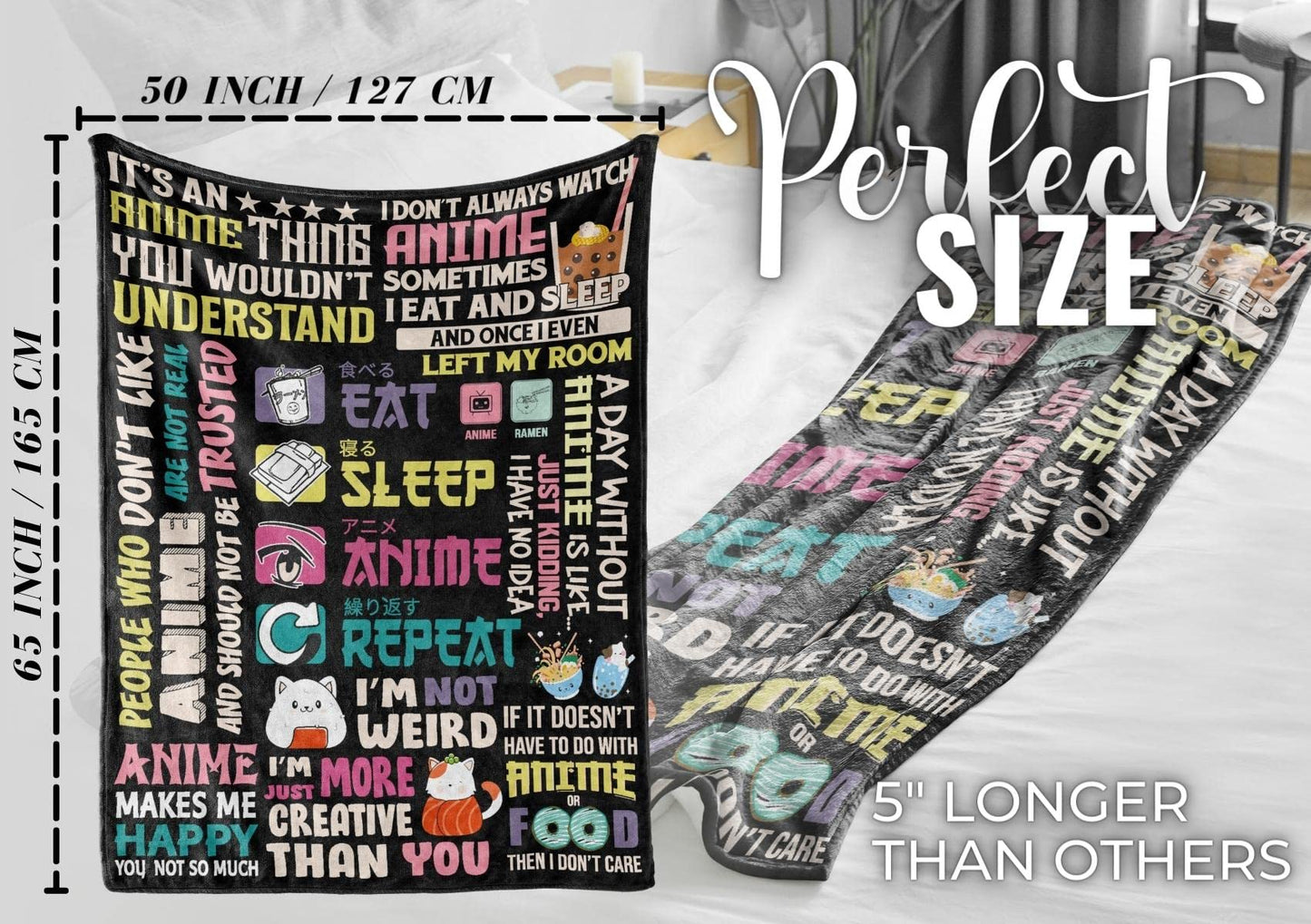 Anime Gifts Throw Blanket, Japan Japanese Kawaii Gift - Eat, 50" x 65"