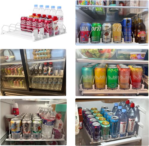Drink Organizer for Fridge - Skiennix Automatic Pusher Glide Soda Dispenser | Holds Up to 25 Cans, 12oz-20oz