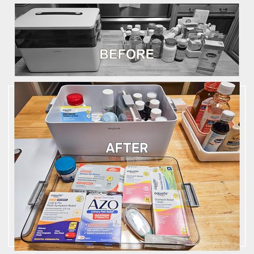 JOYBOS 3-Tier Medicine Storage Box - Portable First Aid Kit Organizer with Leather Handle for Home