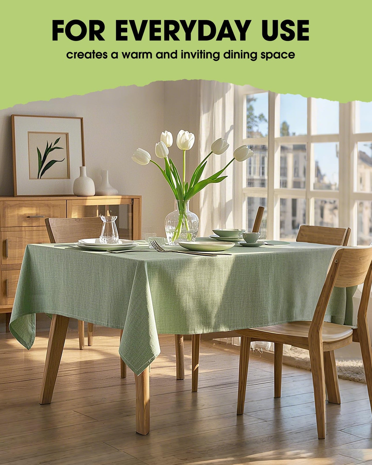 Pureegg Rectangle Linen Tablecloth Waterproof & Stain Resistant, Wrinkle-Free Table Cloth Adds Elegance and Protection, Ideal for Dining, Party, Wedding and Outdoor, 60 x 84 Inch, Sage Green