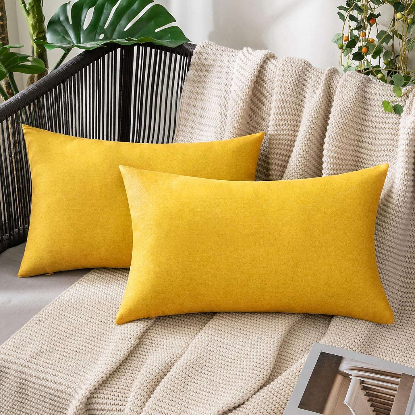 MIULEE Decorative Outdoor Throw Pillow Covers - Waterproof Polyester Cushion Cases | 20x12 Inch Mustard Yellow (Pack of 2)