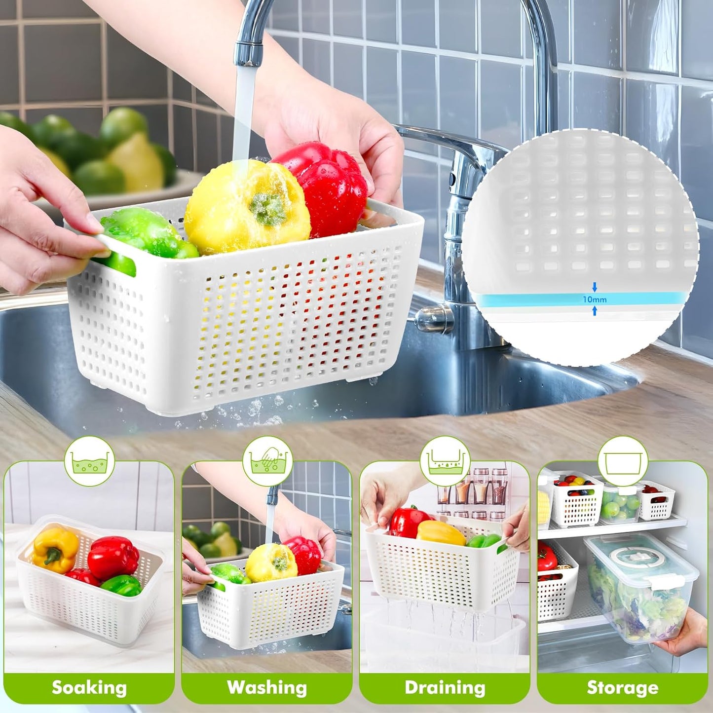 LUXEAR Produce Containers - 3 Set BPA-Free Fruit Savers with Removable Colander | Dishwasher & Microwave Safe