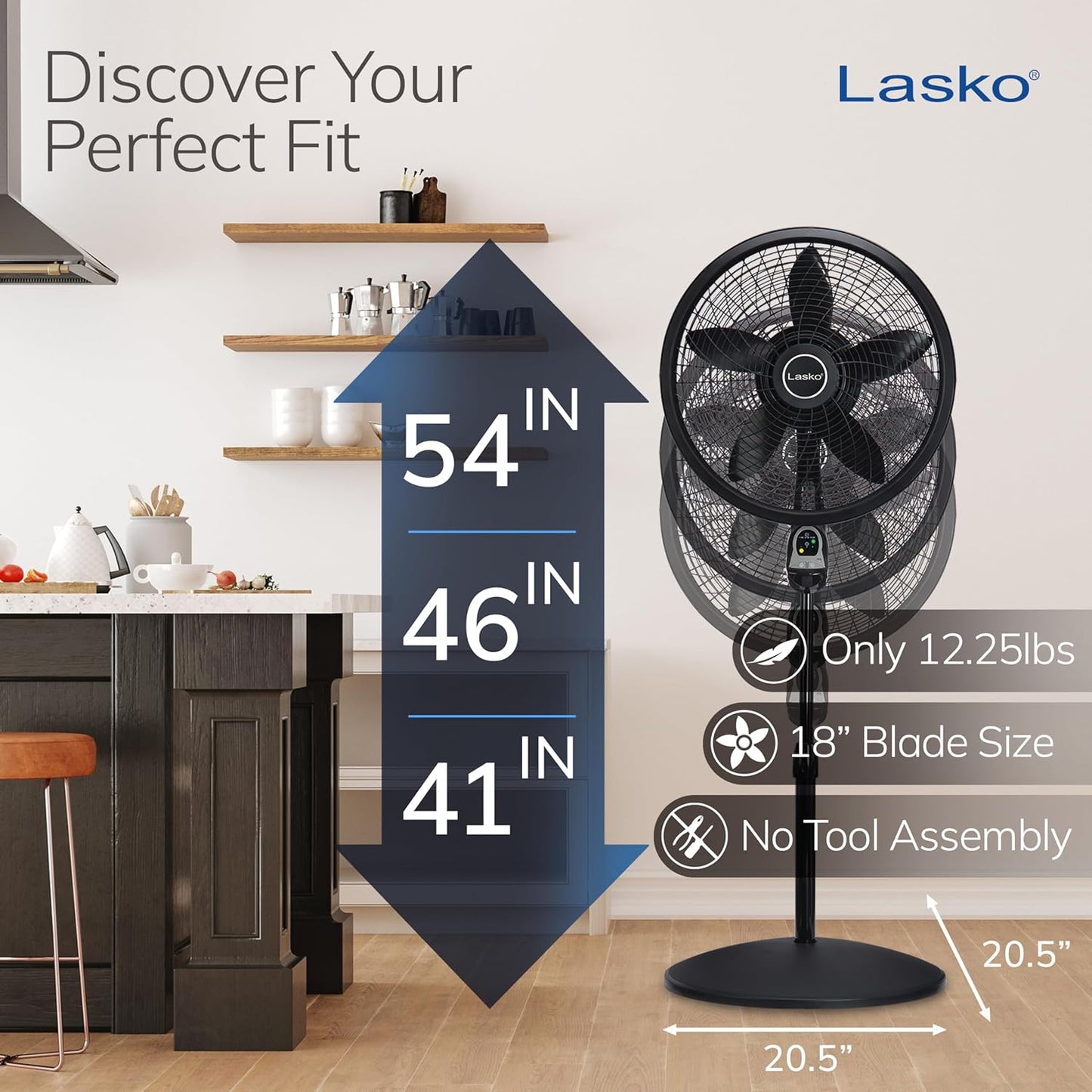 Lasko Oscillating Cyclone Pedestal Fan - Adjustable Height, Remote Control, 3 Speeds | 18" Black