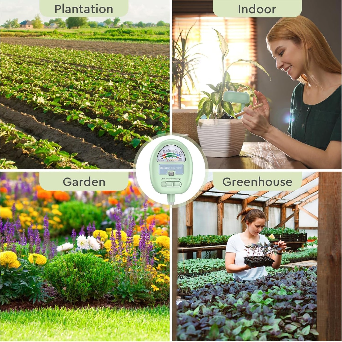 Soil Moisture Meter - 4-in-1 Soil pH Tester | Measure Moisture, Light, Nutrients & pH - Perfect for Gardeners