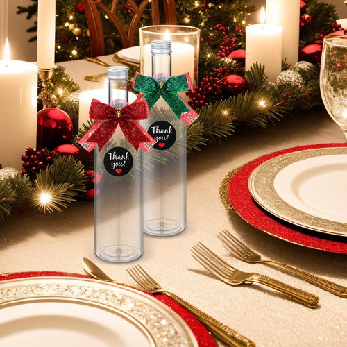 Baderke 6 Sets Christmas Plastic Wine Bottles 750ml with Caps Thank You Stickers Christmas Botellas Para Coquito Bottles Holiday Xmas Empty Brewing Wine Bottle for Kitchen Bar Party New Year(Classic)