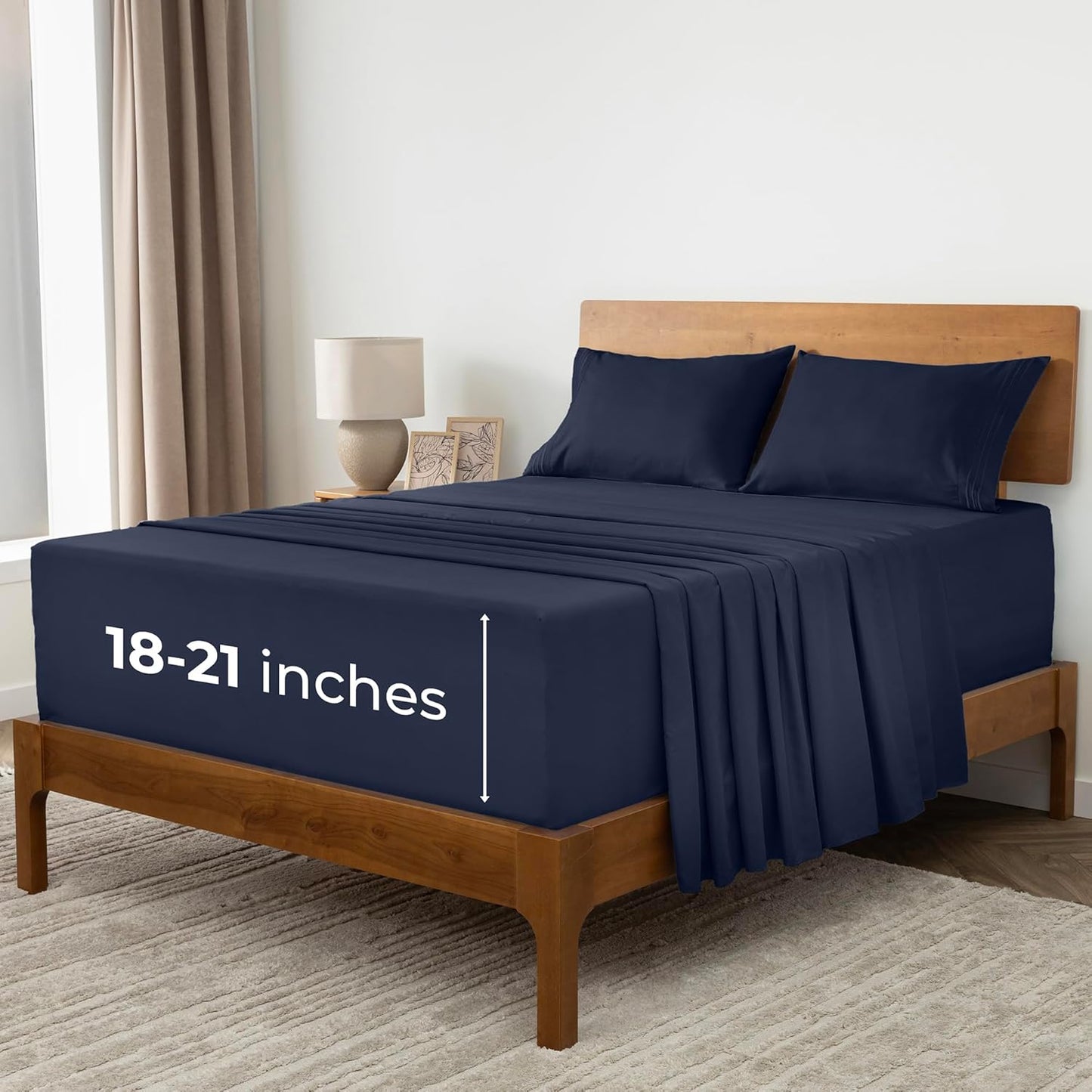 Mellanni Extra Deep Split King Sheets - Hotel Luxury Ultra Soft Cooling Bedding | 5 PC Set in Navy Blue