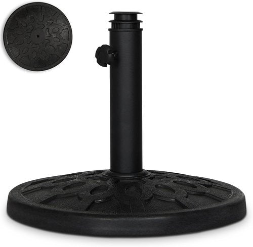 Backyard Expressions 20 lb Round Patio Umbrella Base - Heavy-Duty Resin-Coated Stand with Adjustable Pole Adapters, Black Finish