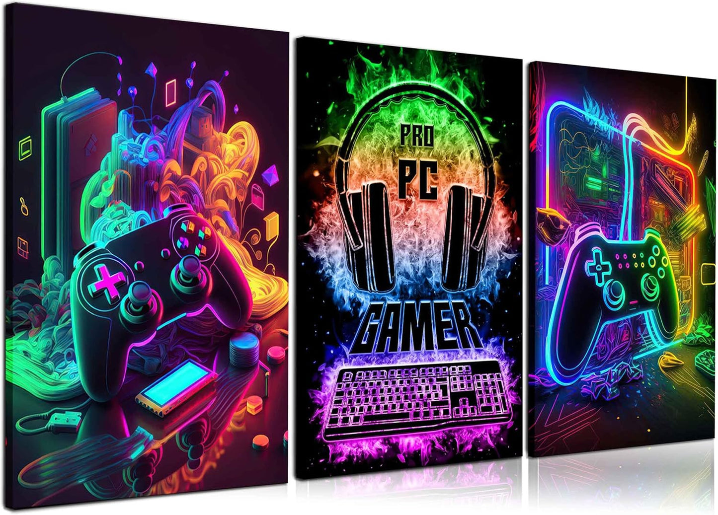 PPV Gaming Wall Art - Retro Video Game Canvas Prints | Colorful Neon Gamepad Decor 12x16in