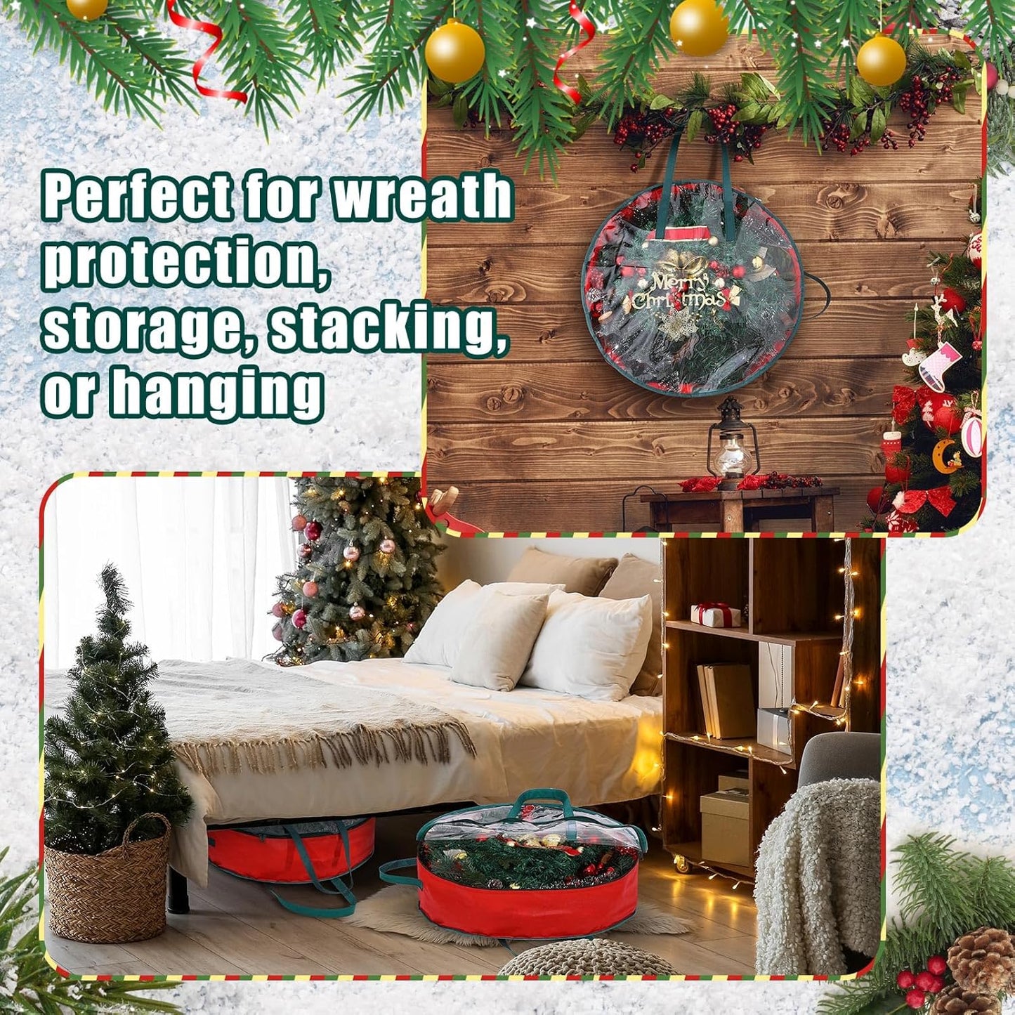 Shappy Wreath Storage Bag - 8 Pcs Red Clear Window Containers with Handles for Holiday Decor