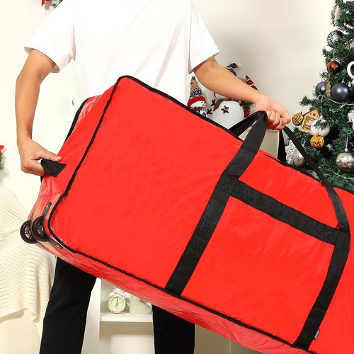 HOMEST Christmas Tree Storage Bag - Zippered Design with Wheels & Handles for 4.5-7 ft Trees | Red