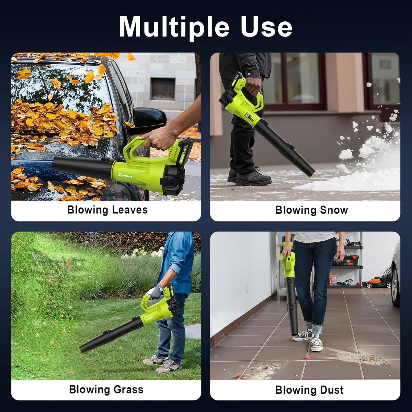 SUNCHERS Cordless Leaf Blower - Lightweight & Portable with 2 Batteries & Charger | Ideal for Lawn Care & Patio Cleaning