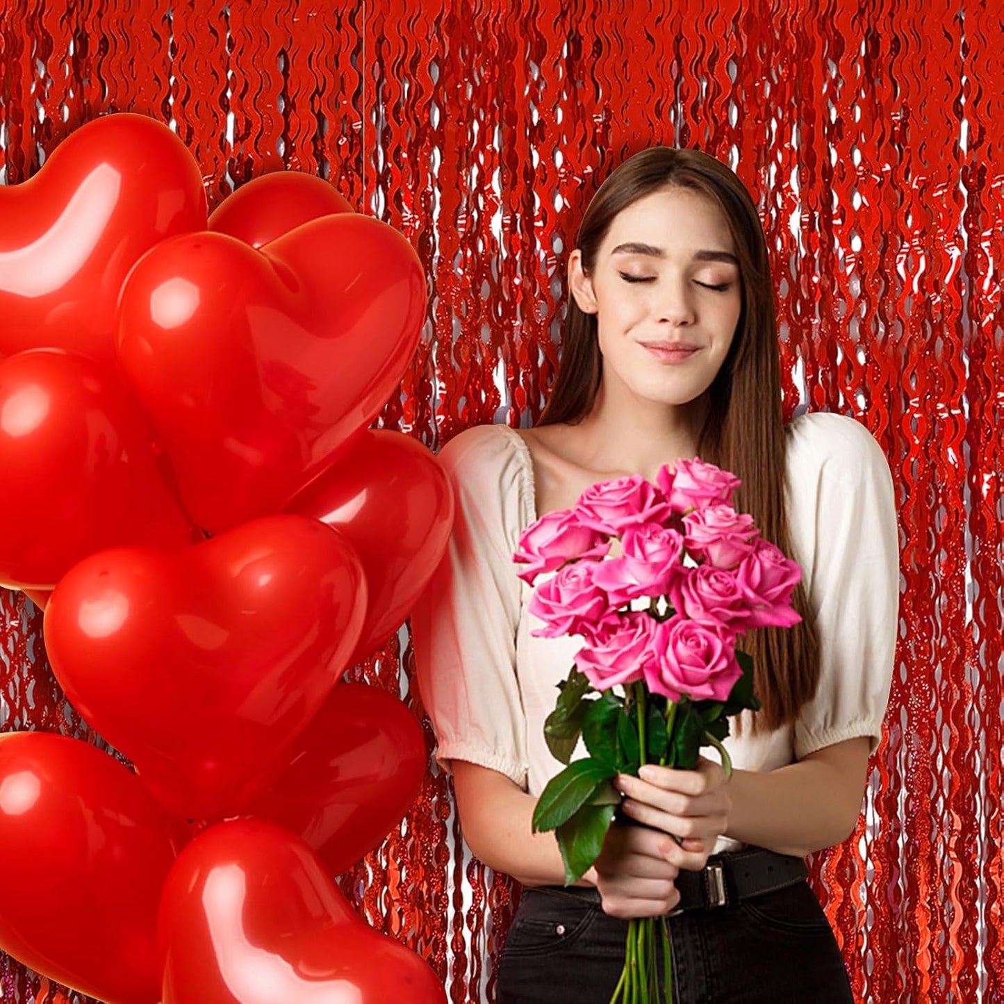 Red Tinsel Foil Fringe Curtains - Sparkling Wavy Backdrop for Parties & Events | Perfect for Photo Booths