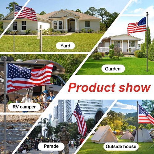 Heavy Duty Ground Flag Pole Kit - 8.5FT Tangle-Free Inground Flagpole with Windproof Prong - Black