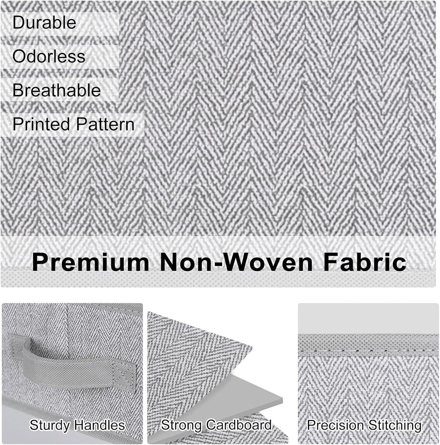 WUIKE Closet Organizers - Extra Large Fabric Storage Bins with Handles | Herringbone Gray, 3-Pack
