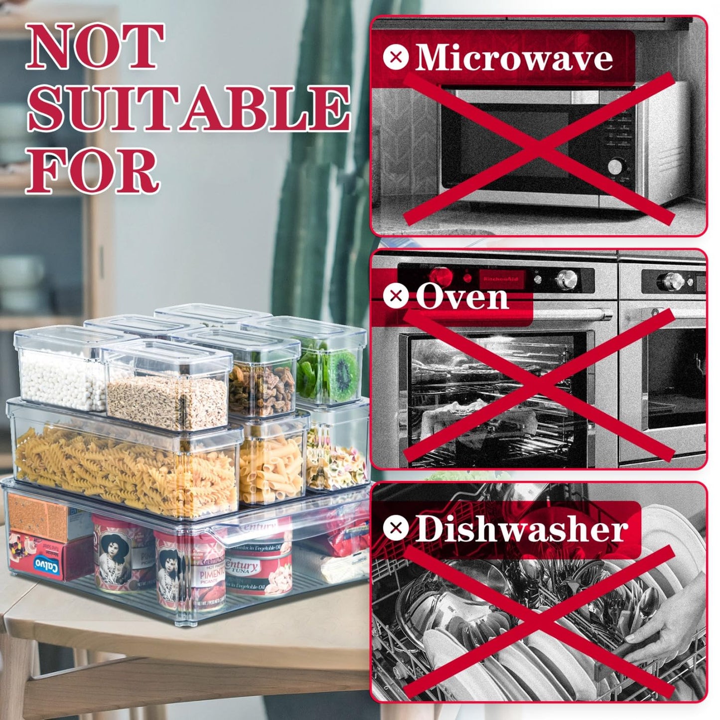 POMEAT 10-Pack Stackable Fridge Organizer Bins with Lids - Clear Produce & Food Storage Containers