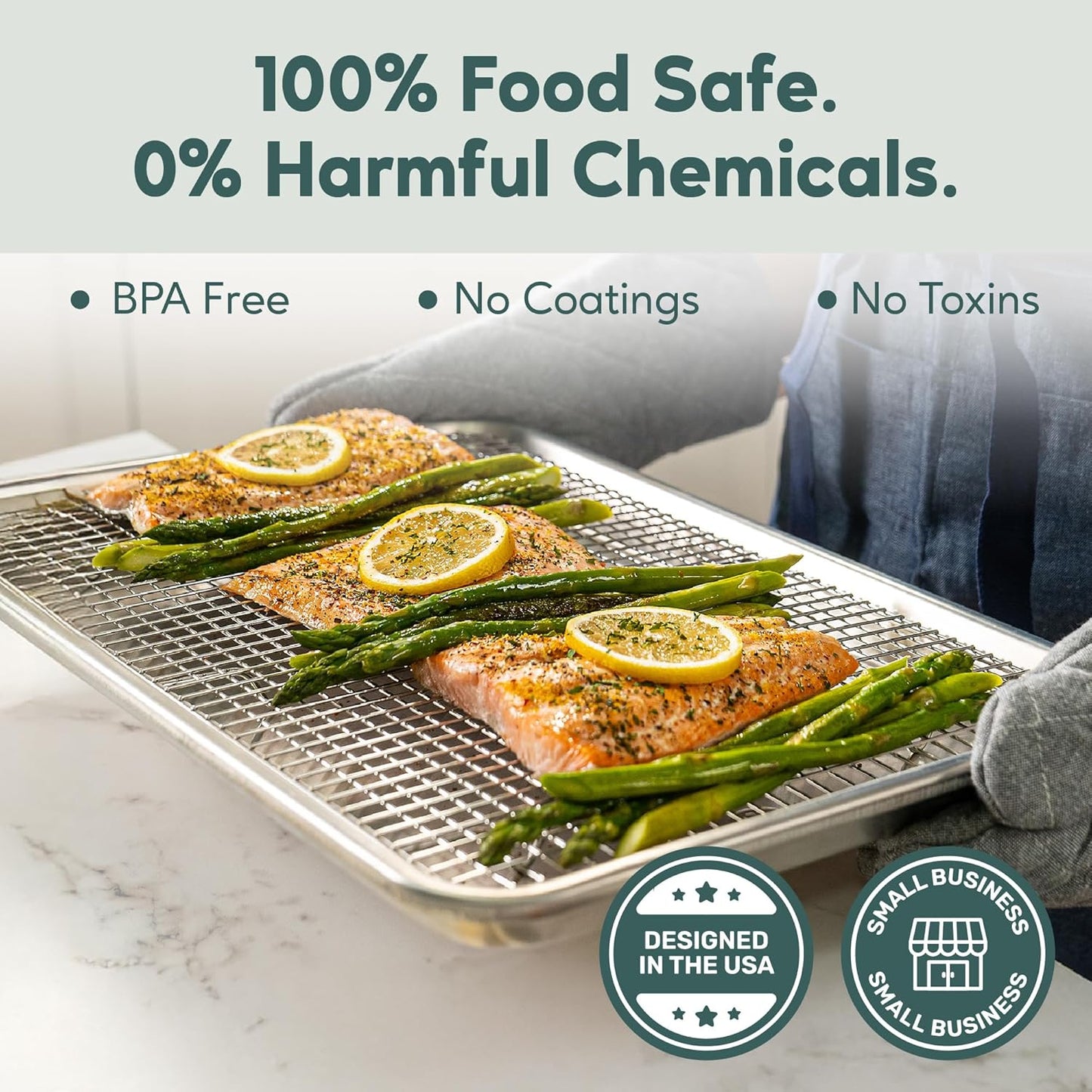 Ultra Cuisine Baking Sheet Set - Aluminum Half Sheet Pan with Stainless Steel Cooling Rack, 13 x 18 Inch, Easy Clean, Commercial Quality