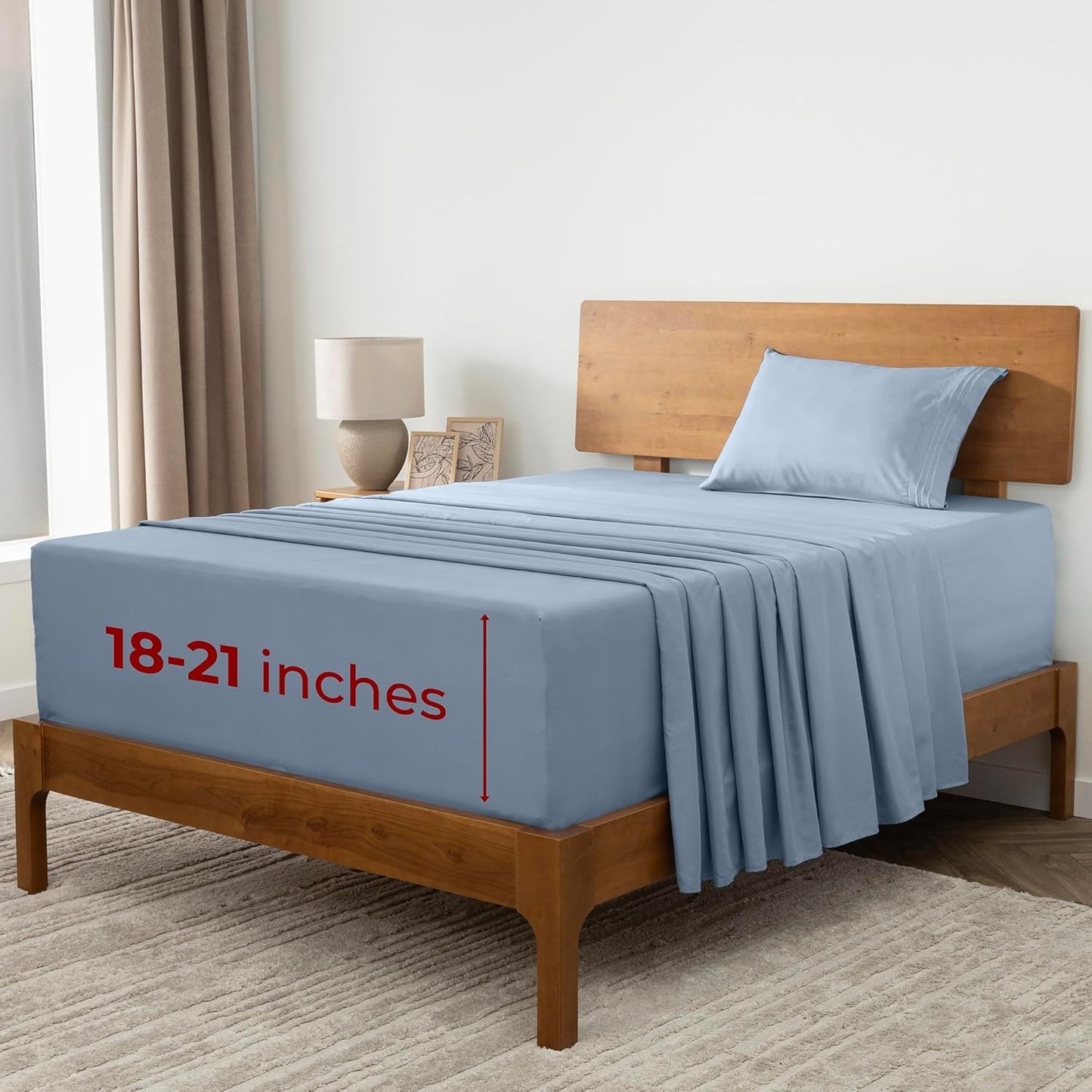 Mellanni Extra Deep Twin Sheets - Hotel Luxury Bedding Set | Ultra Soft, Cooling, Stain Resistant (Twin, Blue Hydrangea)