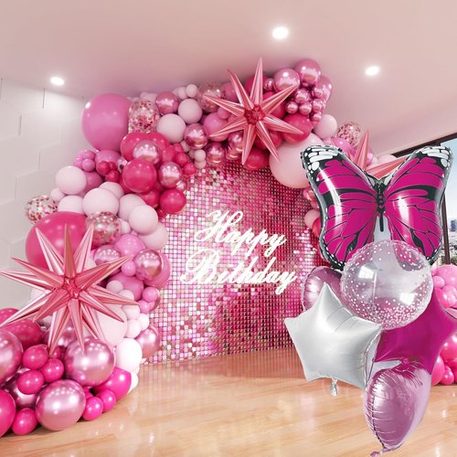 Foil Balloon Set, 6 Balloons with Butterfly Design, Pink, White, Polka Dot