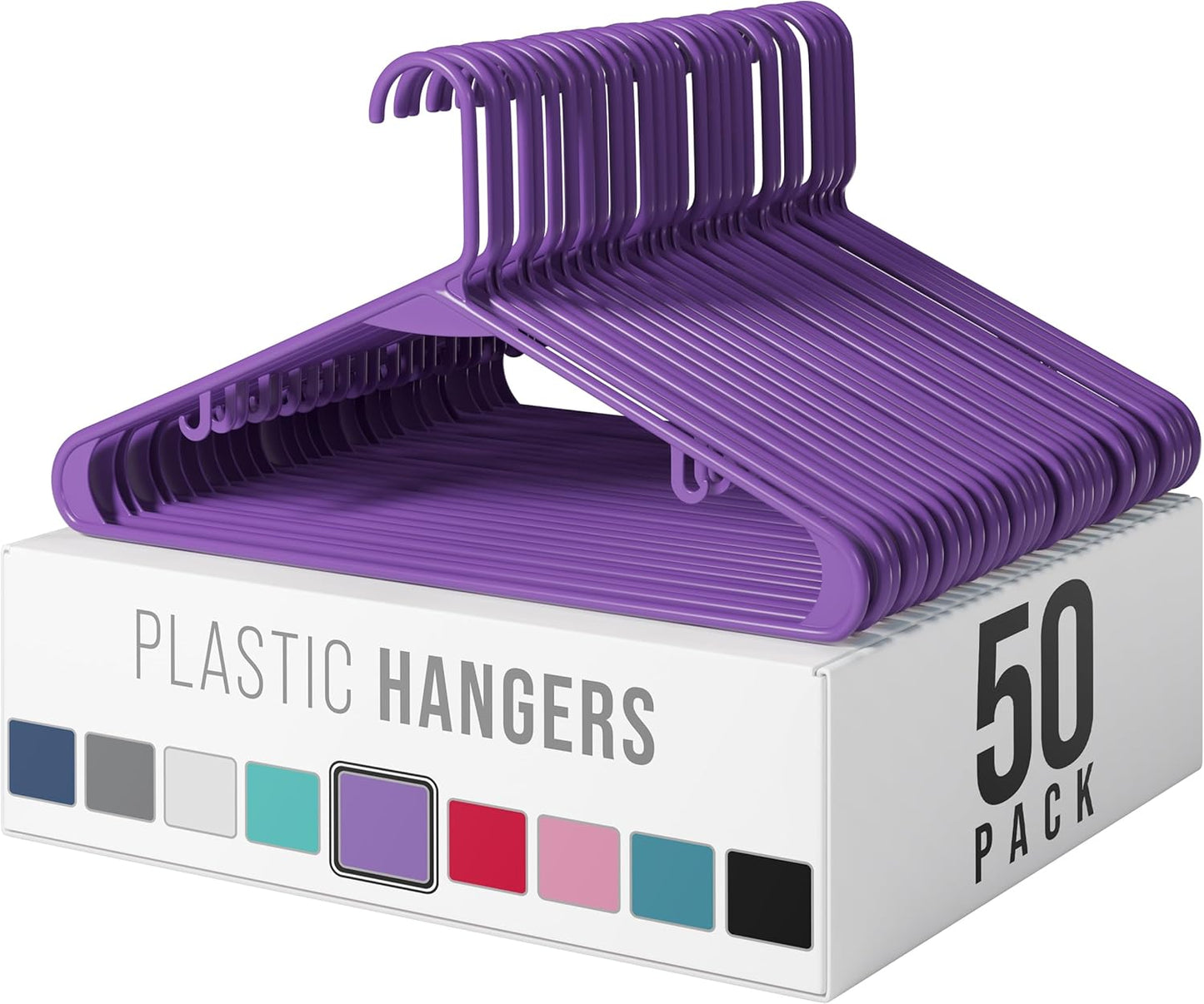 Skiennix Plastic Hangers 50 Pack - Space-Saving Purple Clothes Hangers for Closet Organization